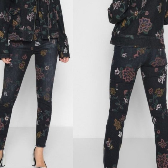 7 For All Mankind Denim - 7 FOR ALL MANKIND Roxanne Floral-print Skinny Ankle Jeans W/ Raw Hem  Size: 26